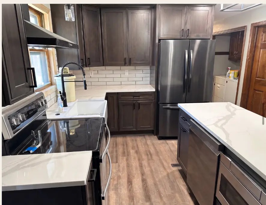 Dark Walnut Kitchen with Calacatta Quartz